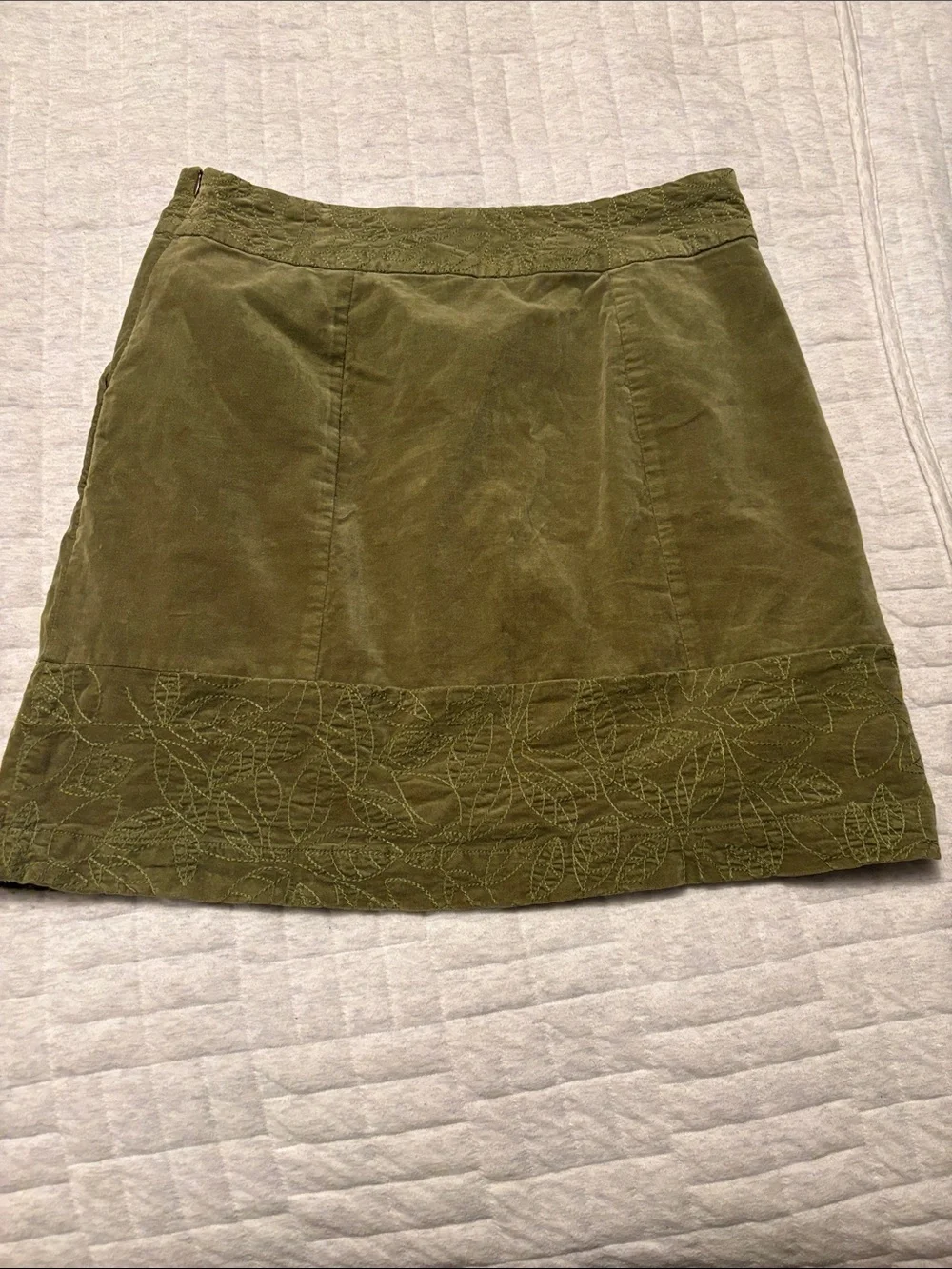 Olive Green Velvet A-Line Skirt